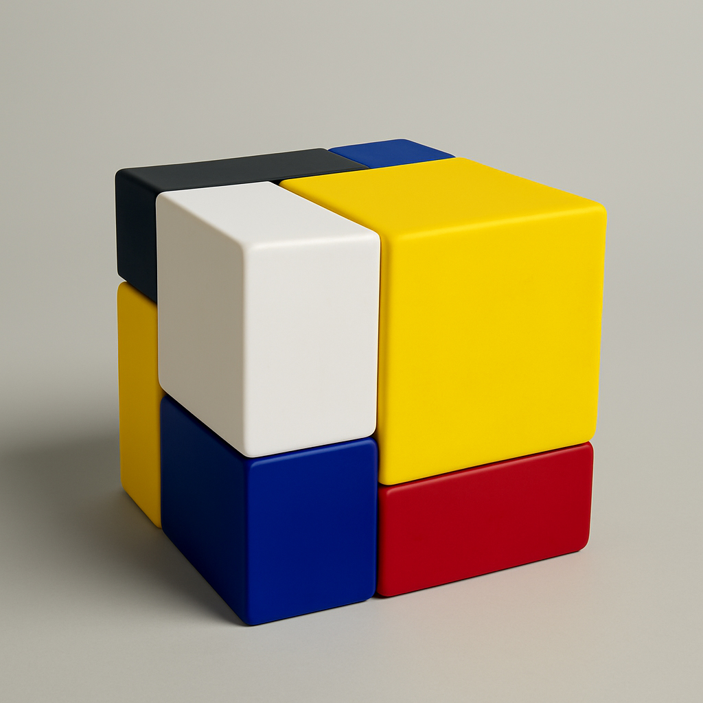 Modular ceramic paperweight sculpture, Mondrian-inspired, 28 cm