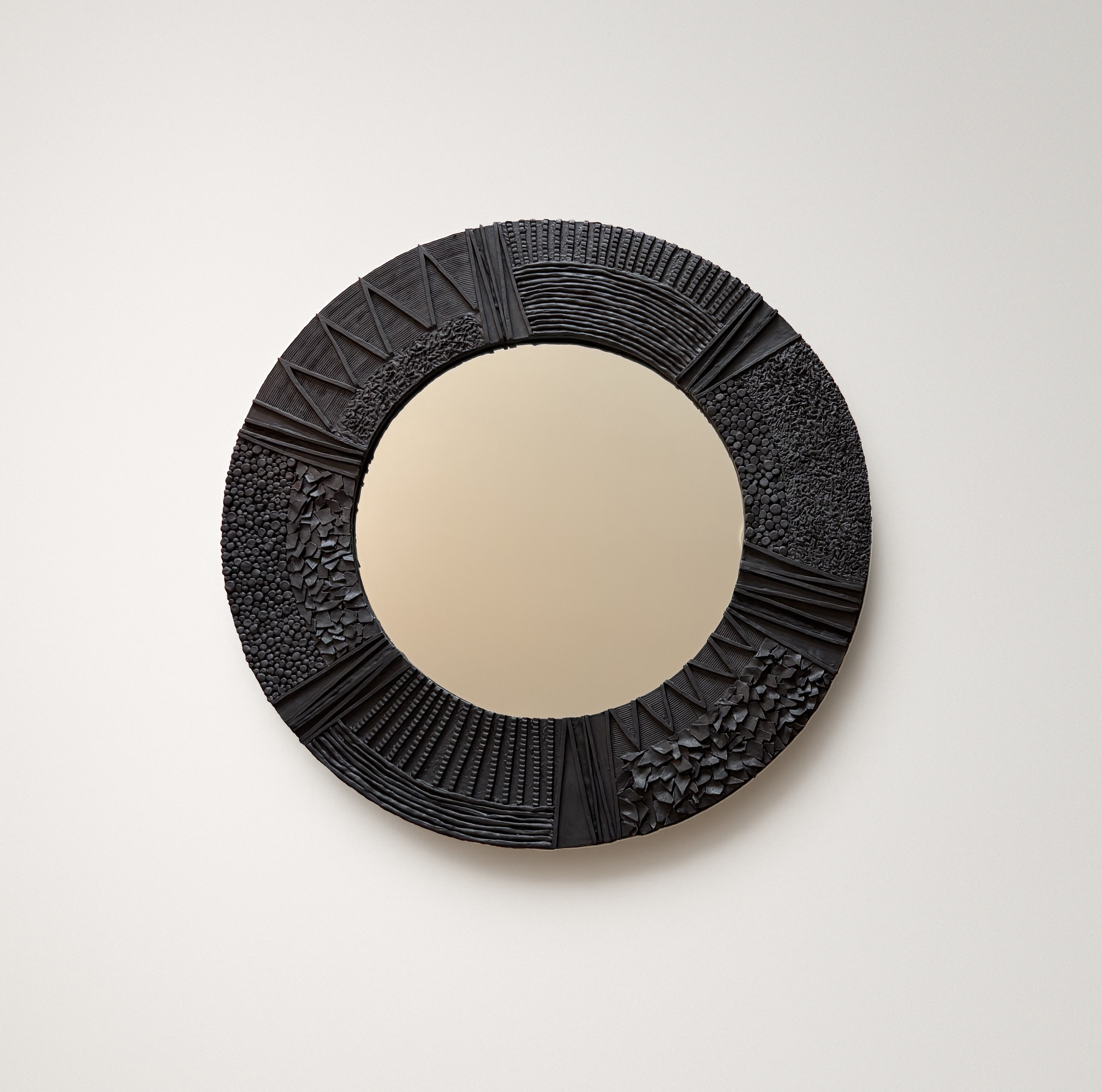 Giant matte black ceramic mirror, Ø 110 cm