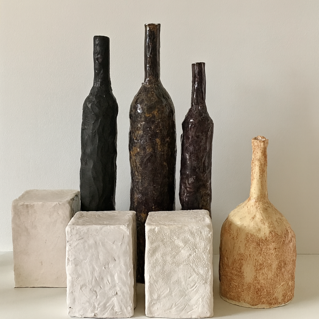Ceramic set: bottles and cubes, up to 36 cm high