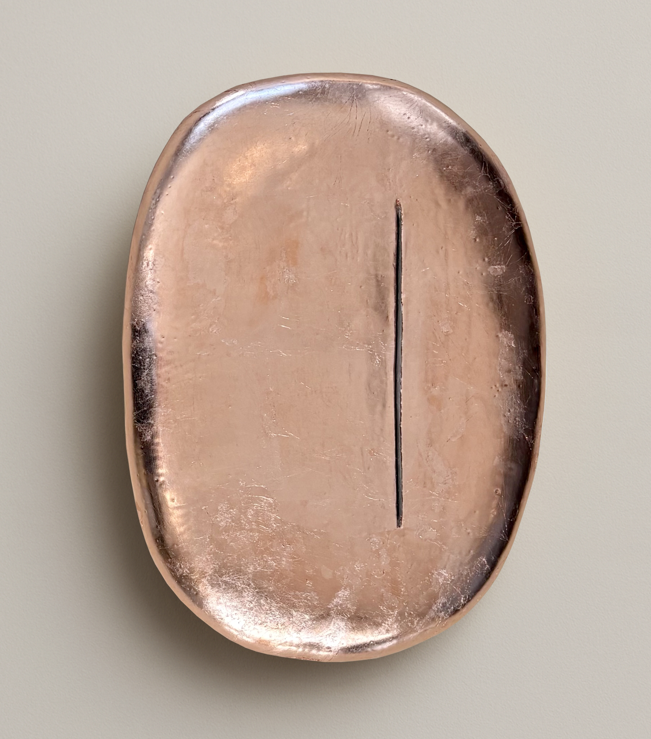 Ceramic wall sculpture covered in copper leaf, 48×32 cm