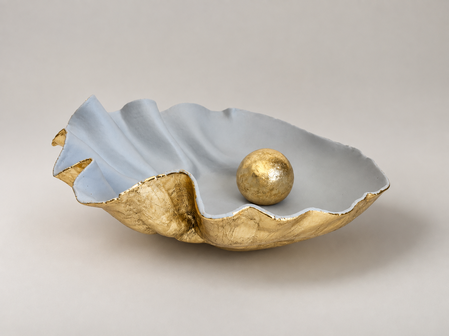 Sculptural Ceramic Bowl with Gold Leaf and Cloud Grey Glaze,  Ø 40 cm